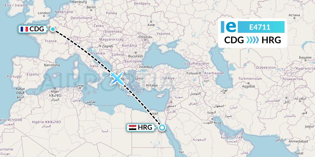 E4711 Estelar Latinoamerica C.A. Flight Map: Paris to Hurghada