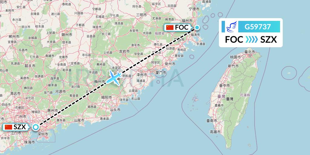 G59737 China Express Airlines Flight Map: Fuzhou to Shenzhen
