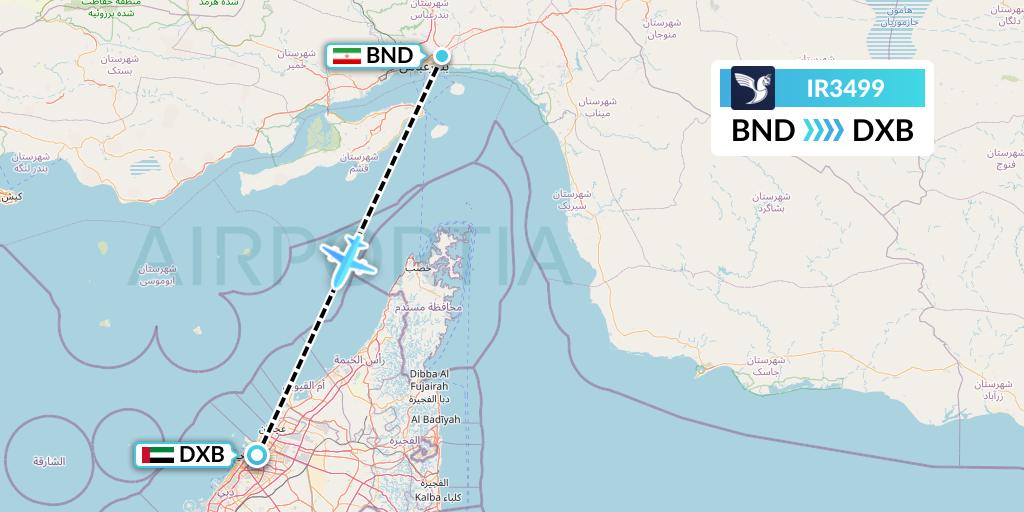 IR3499 Iran Air Flight Map: Bandar Abbas to Dubai