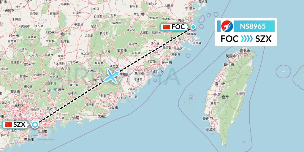 NS8965 Hebei Airlines Flight Map: Fuzhou to Shenzhen