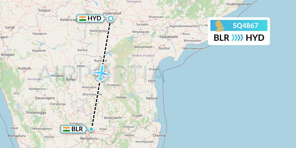 SQ4867 Singapore Airlines Flight Map: Bangalore to Hyderabad