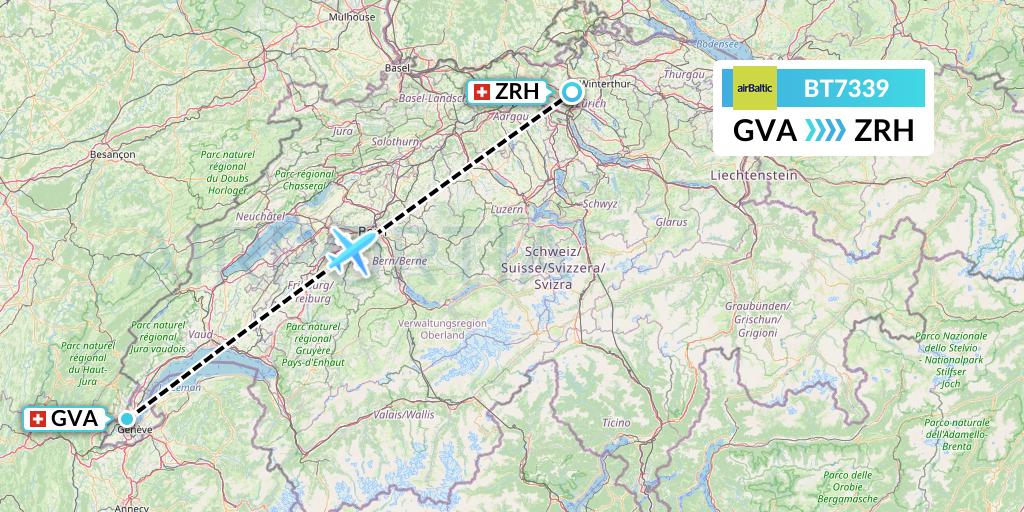 BT7339 Air Baltic Flight Map: Geneva to Zurich