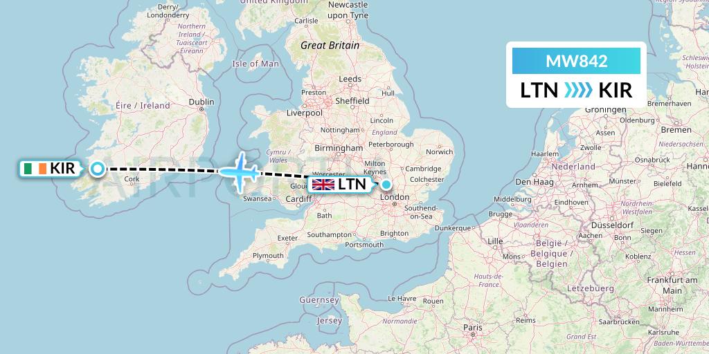 MW842 Mokulele Flight Service Flight Map: London to Kerry