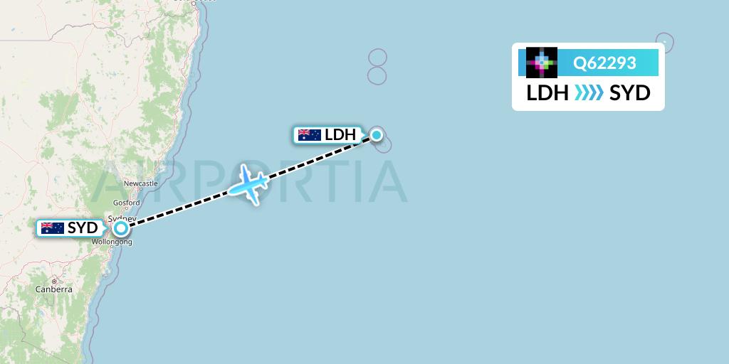 Q62293 Volaris Costa Rica Flight Map: Lord Howe Island to Sydney