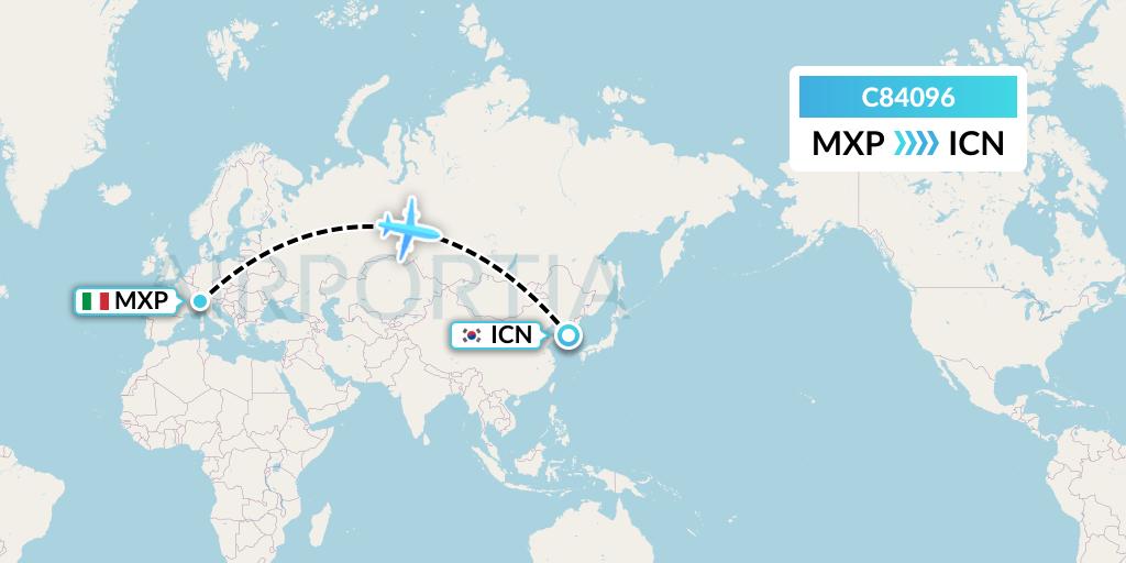C84096 Cronos Airlines Flight Map: Milan to Seoul