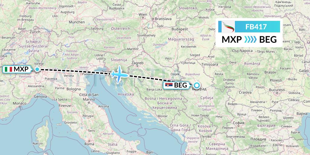 FB417 Bulgaria Air Flight Map: Milan to Belgrade