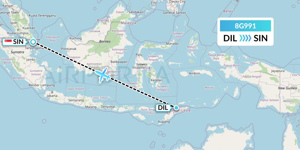 8G991 Mid Africa Aviation Flight Map: Dili to Singapore