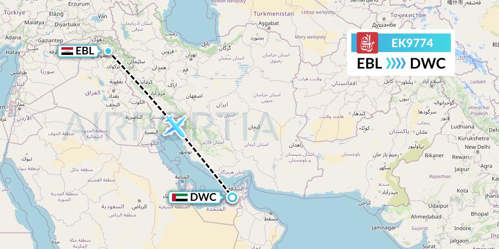 EK9774 Emirates Flight Map: Arbil to Dubai