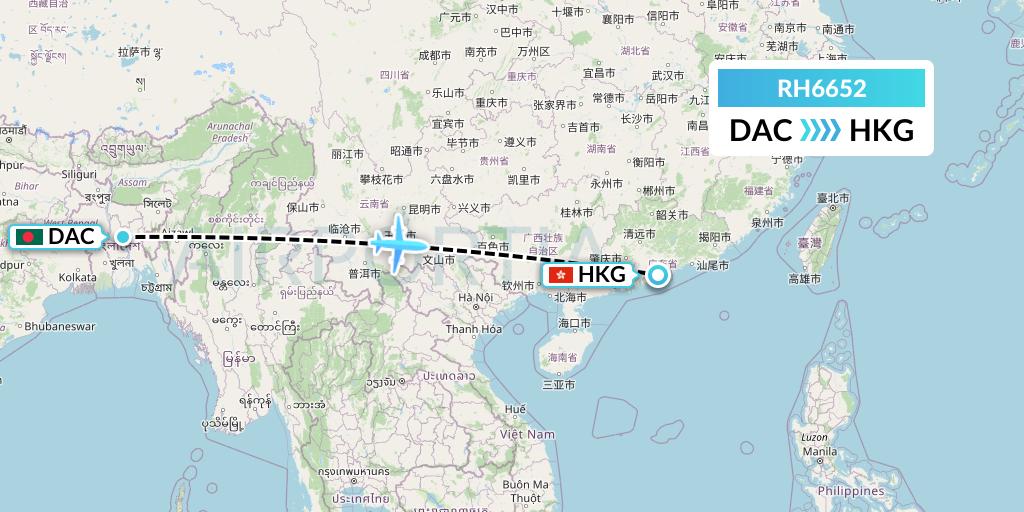 RH6652 Republic Express Airlines Flight Map: Dhaka to Hong Kong