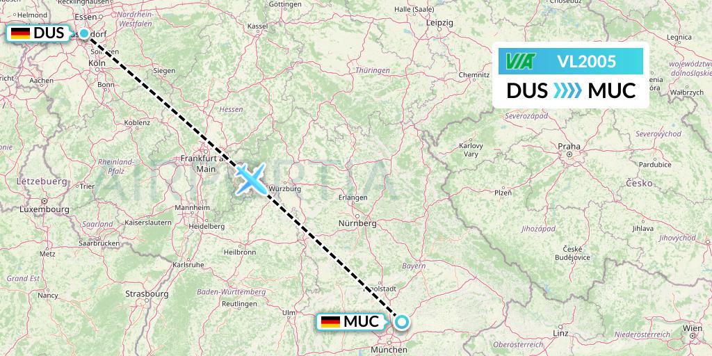 VL2005 Air Via Flight Map: Dusseldorf to Munich