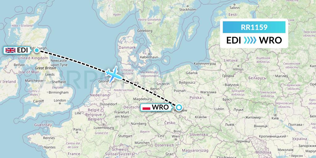 RR1159 Royal Air Force Flight Map: Edinburgh to Wroclaw