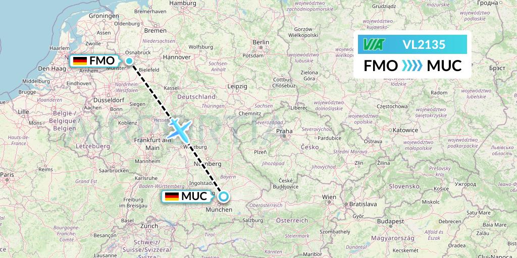 VL2135 Air Via Flight Map: Munster to Munich