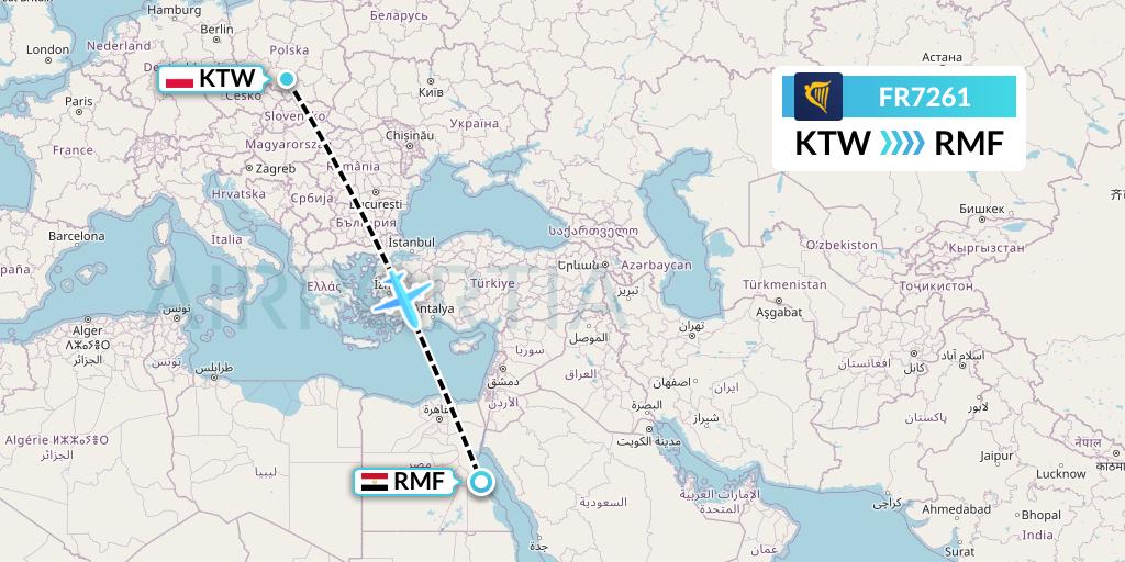 FR7261 Ryanair Flight Map: Katowice to Marsa Alam