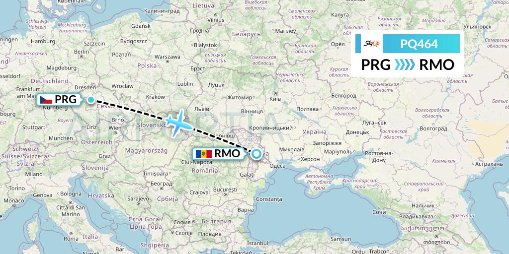 PQ464 SkyUp Airlines Flight Map: Prague to Chisinau
