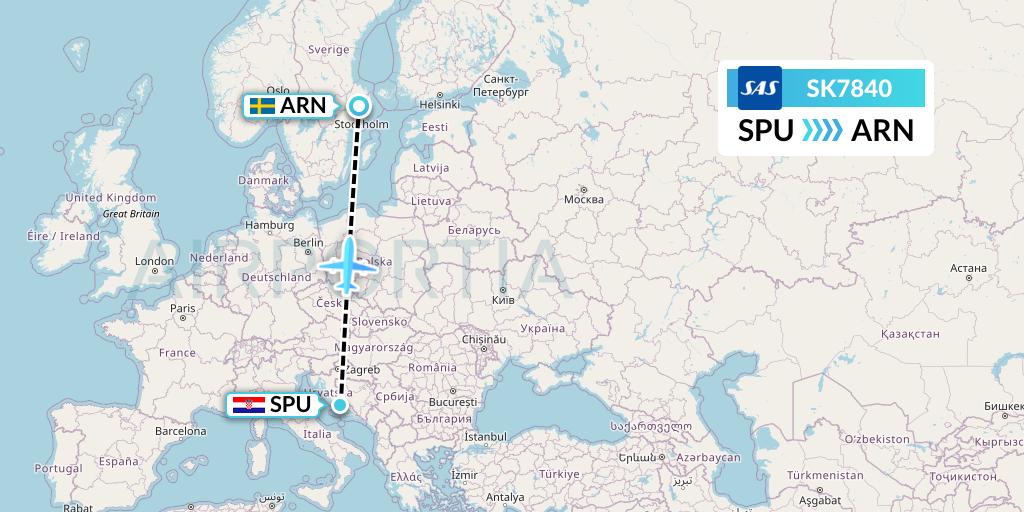 SK7840 SAS Flight Map: Split to Stockholm
