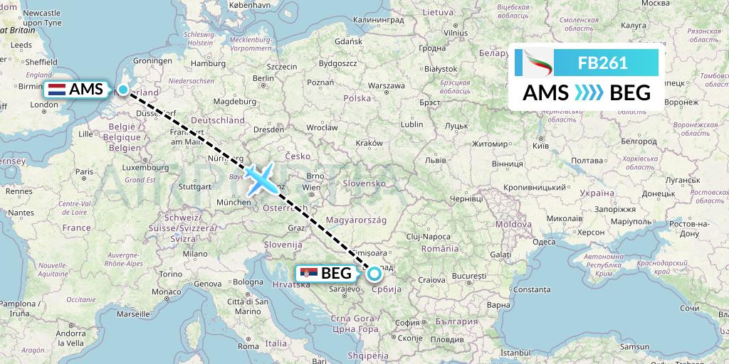 FB261 Bulgaria Air Flight Map: Amsterdam to Belgrade