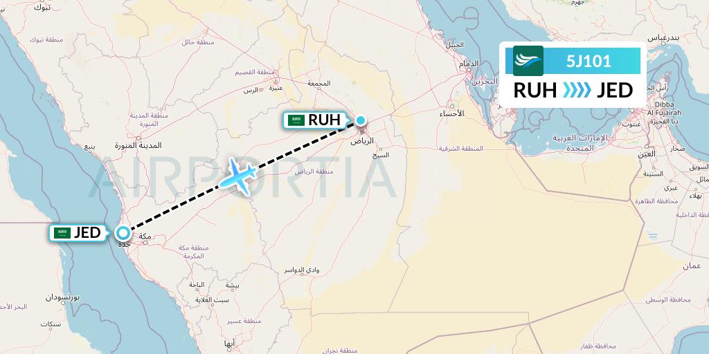 5J101 CEBU Pacific Air Flight Map: Riyadh to Jeddah