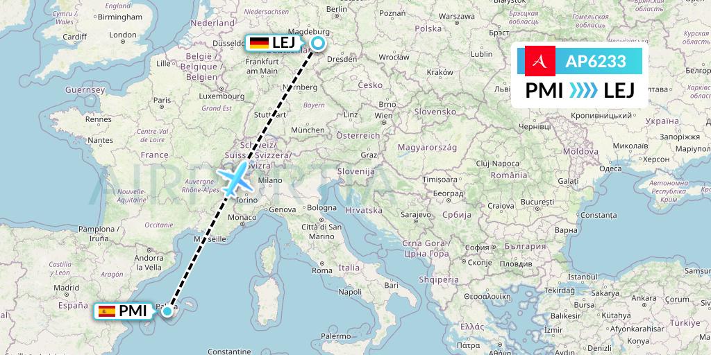 AP6233 AlbaStar Flight Map: Palma de Mallorca to Leipzig