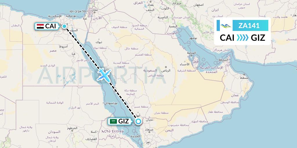 ZA141 Sky Angkor Airlines Flight Map: Cairo to Jizan