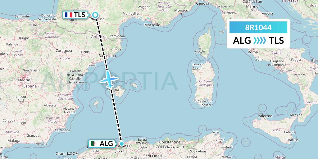 8R1044 Amelia Flight Map: Algiers to Toulouse