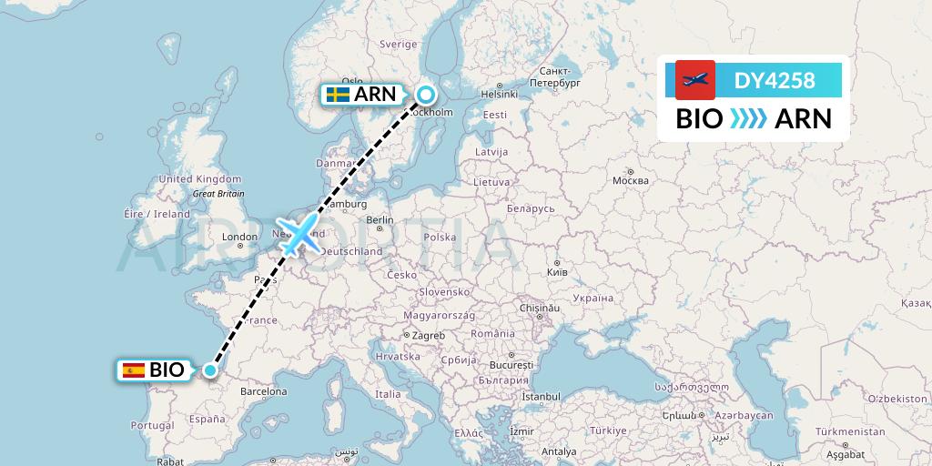 DY4258 Norwegian Flight Map: Bilbao to Stockholm