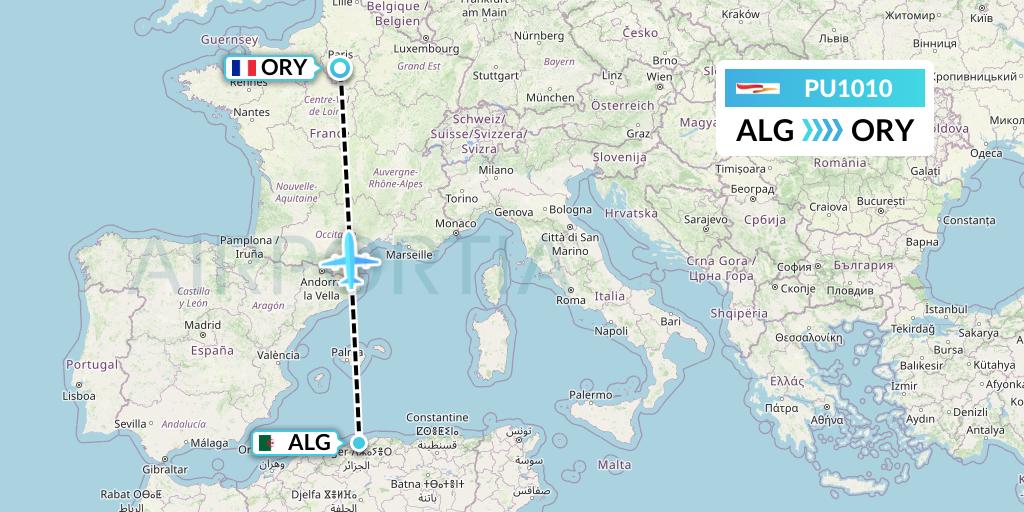 PU1010 Plus Ultra Flight Map: Algiers to Paris