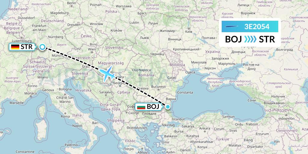 3E2054 Air Choice One Flight Map: Burgas to Stuttgart