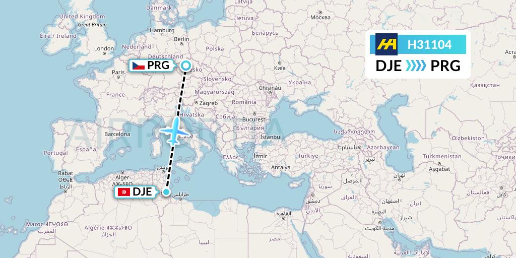 H31104 Harbour Air Flight Map: Djerba to Prague