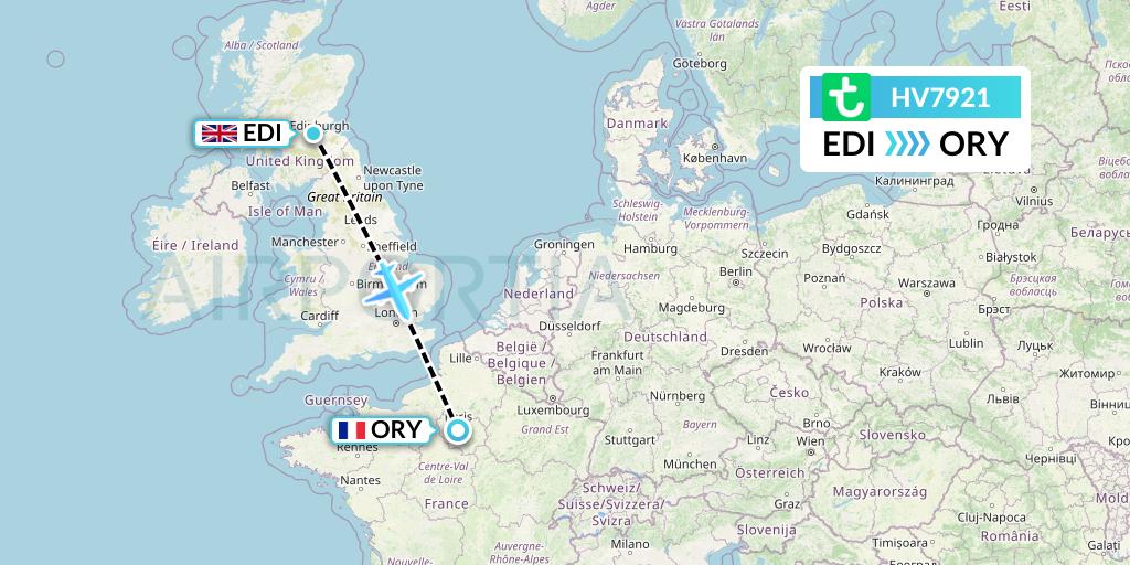HV7921 Transavia Flight Map: Edinburgh to Paris