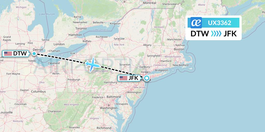 UX3362 Air Europa Flight Map: Detroit to New York