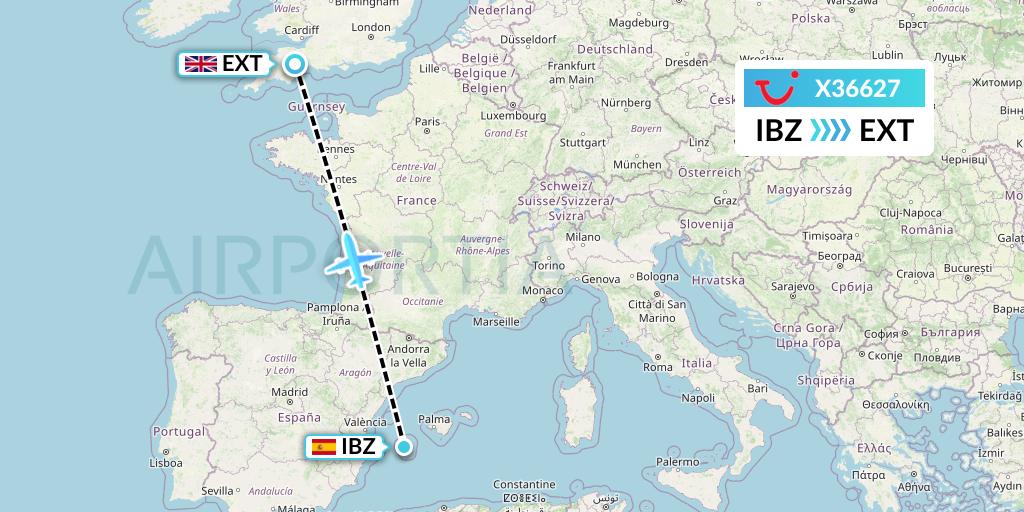 X36627 TUI fly Germany Flight Map: Ibiza to Exeter