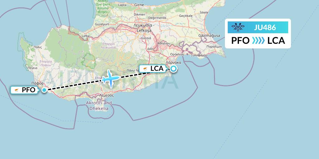 JU486 AirSERBIA Flight Map: Pafos to Larnaca