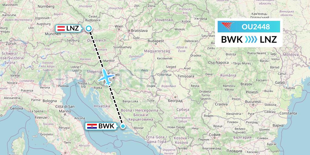 OU2448 Croatia Airlines Flight Map: Bol to Linz
