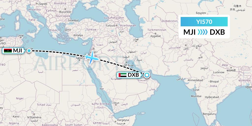 YI570 Fly Oya Flight Map: Tripoli to Dubai