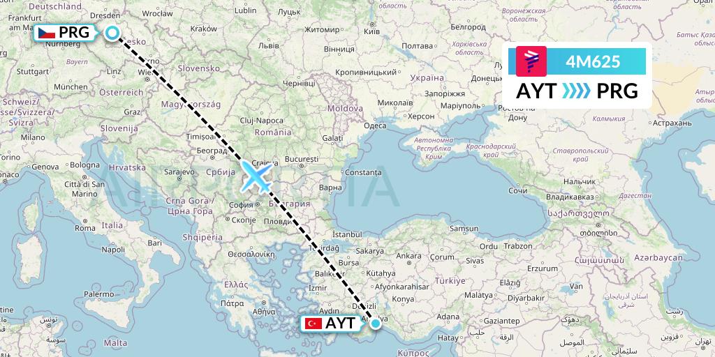 4M625 LATAM Airlines Argentina Flight Map: Antalya to Prague