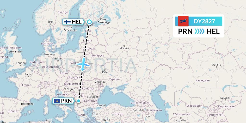 DY2827 Norwegian Flight Map: Pristina to Helsinki