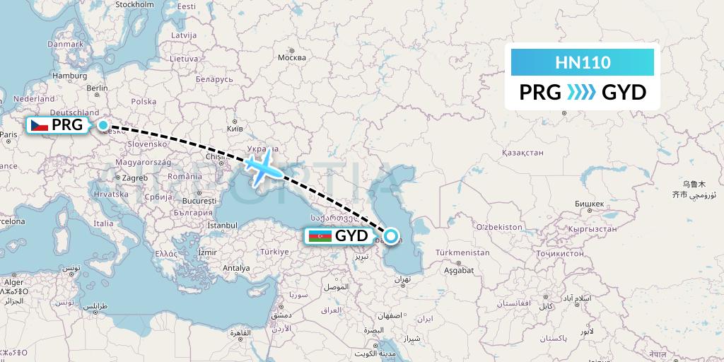 HN110 Uab Heston Airlines Jsc Heston Airl Flight Map: Prague to Baku