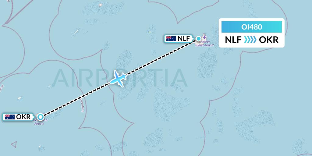 OI480 Hinterland Aviation Flight Map: Darnley Island to Yorke Island