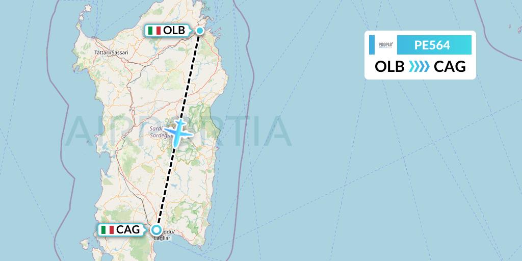PE564 People's Viennaline Flight Map: Olbia to Cagliari