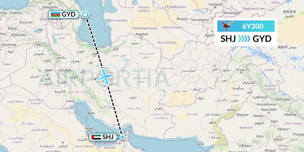6Y300 SmartLynx Flight Map: Sharjah to Baku