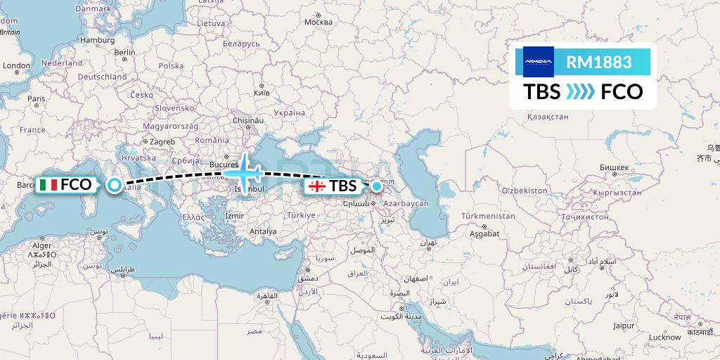 RM1883 Armenia Flight Map: Tbilisi to Rome
