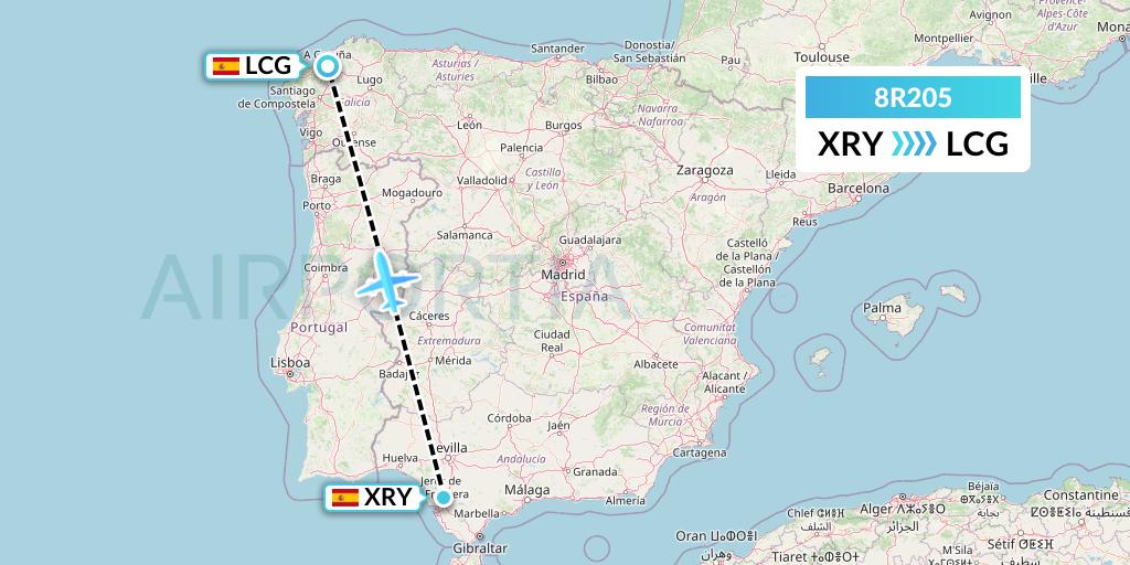 8R205 Amelia Flight Map: Jerez to A Coruna