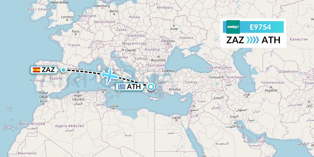 E9754 Evelop Airlines Flight Map: Zaragoza to Athens