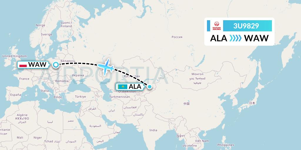 3U9829 Sichuan Airlines Flight Map: Almaty to Warsaw