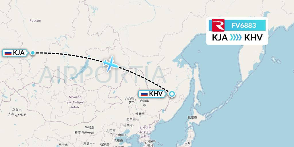 FV6883 Rossiya Flight Map: Krasnoyarsk to Khabarovsk