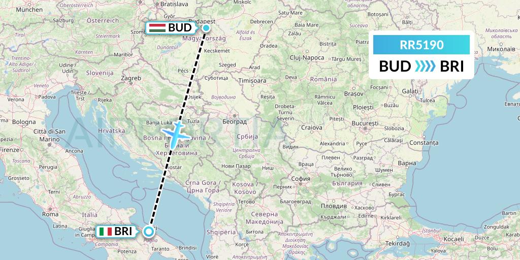 RR5190 Royal Air Force Flight Map: Budapest to Bari