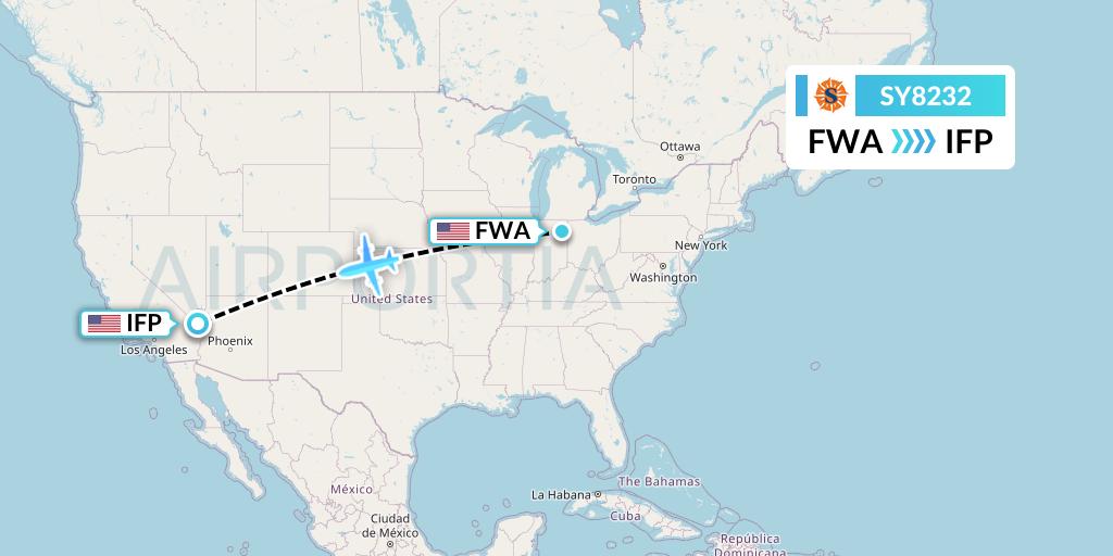 SY8232 Sun Country Airlines Flight Map: Fort Wayne to Bullhead City