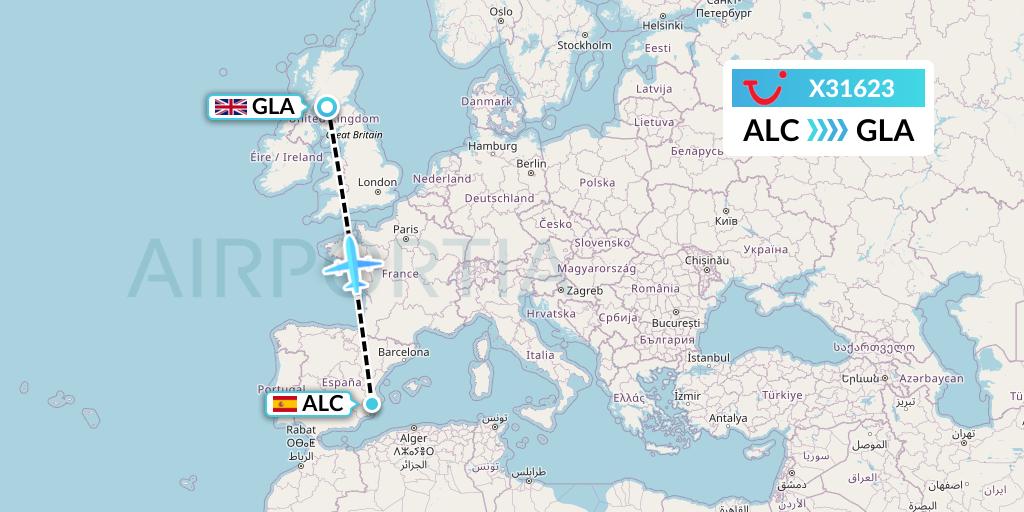 X31623 TUI fly Germany Flight Map: Alicante to Glasgow