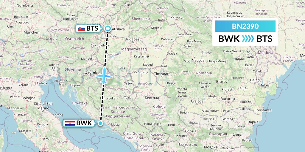 BN2390 Forward Air International Airlines Flight Map: Bol to Bratislava
