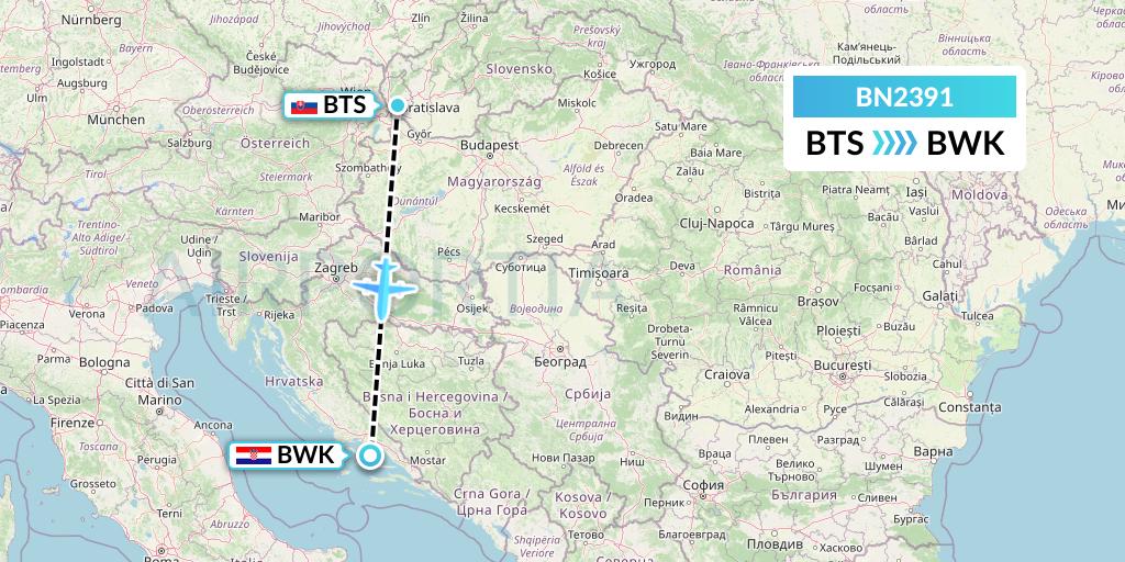 BN2391 Forward Air International Airlines Flight Map: Bratislava to Bol